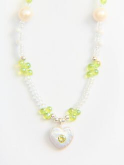 Green Grape Fresh Water Heart Pearl with Zircon Beaded Necklace
