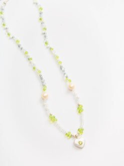Alternative view of Green Grape Fresh Water Heart Pearl with Zircon Beaded Necklace