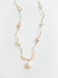 The Asymmetric Fresh Water Pearl Necklace with Zircon Cluster